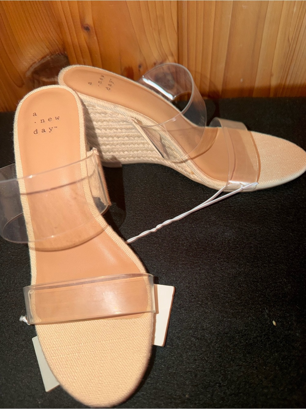 A New Day Clear Straps Espadrille Style Wedge Heels in Nude - Picture 3 of 13
